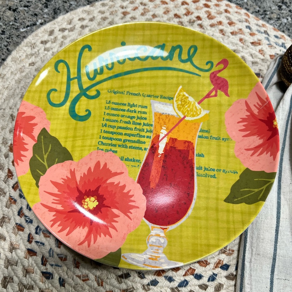 Lot of 4 Tommy Bahama Hurricane Tropical Floral Plate Melamine
